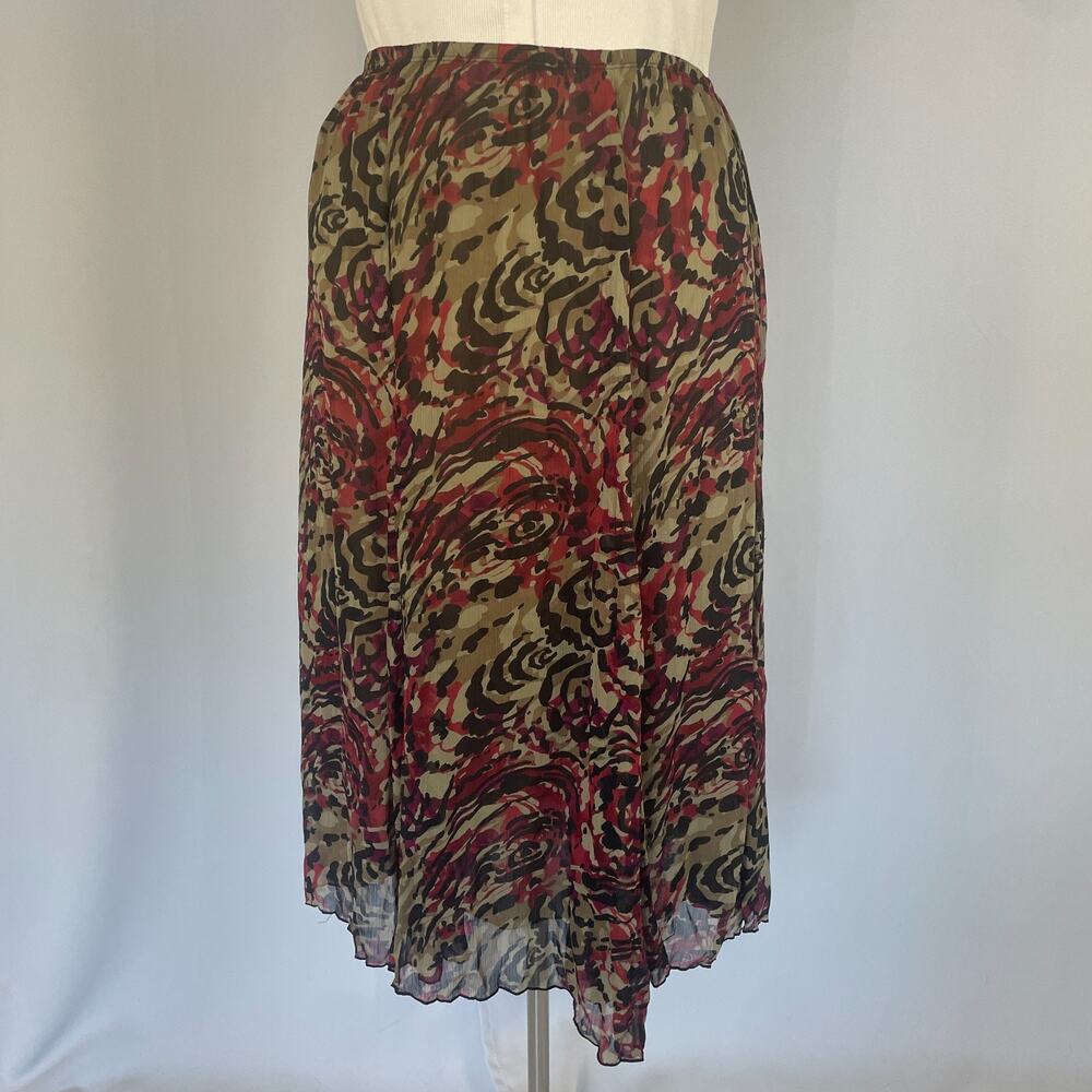 Midi Skirt Size 8P 8 Petite Brown Red Artsy Asymmetrical Flowy Chiffon Boho